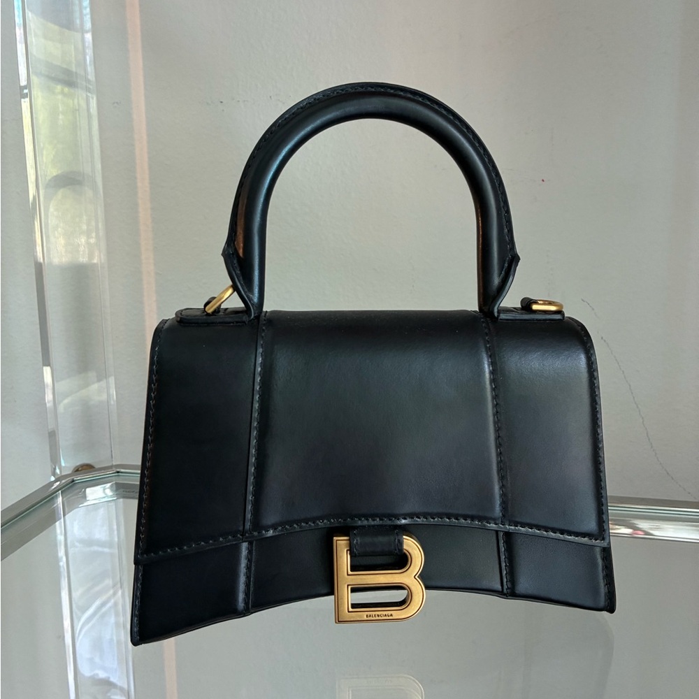 Balenciaga 🖤 XS Hourglass Top Handle Bag 🌟 Black & Gold Hardware